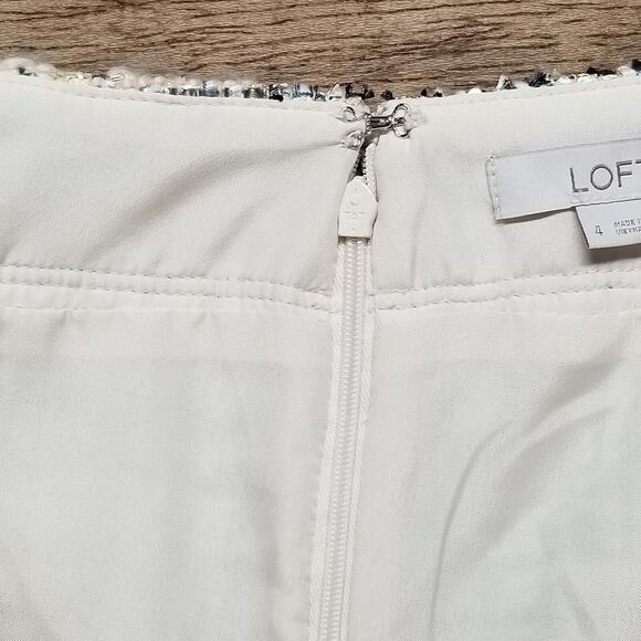 Ann Taylor LOFT Wmns Pencil Skirt Sz 4 Ivory Gold Tweed Pockets Academia Office - Picture 7 of 11